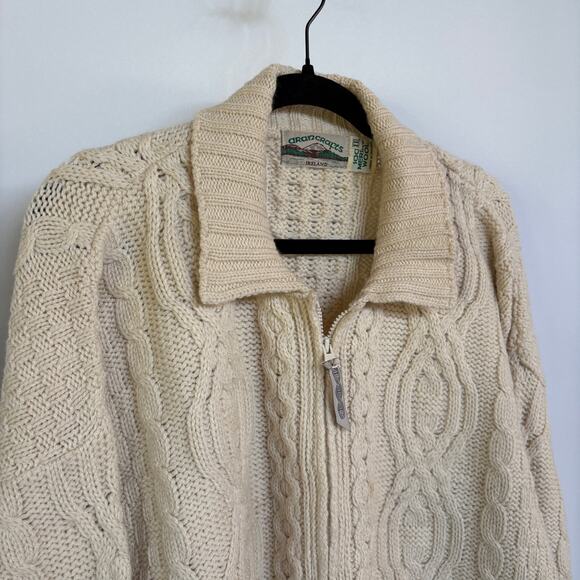 Aran Crafts Cream Cableknit Chunky Sweater Wool Ireland Full Zip Oversized XXL - Picture 2 of 9
